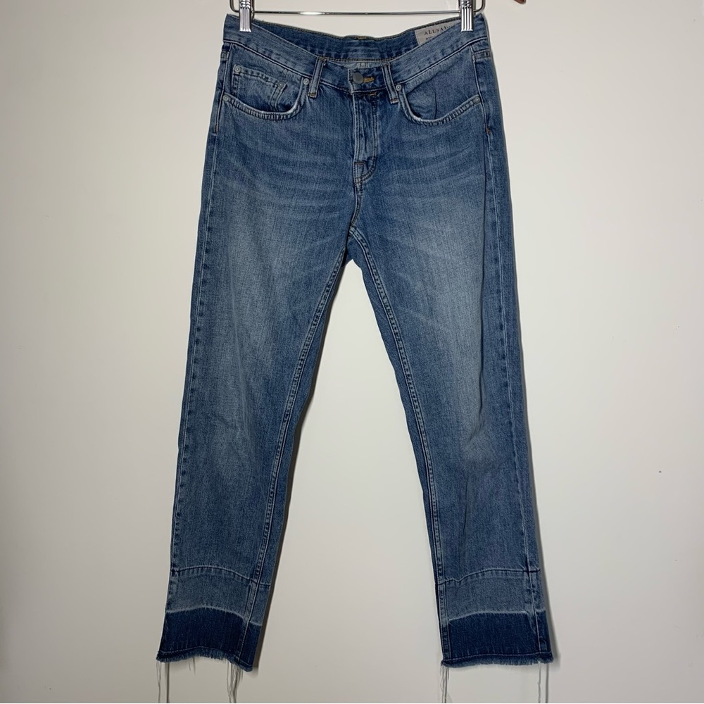 All Saints Frayed Raw Hem Denim Boyfriend Jeans Boys Jean Unpicked Size 26 - Picture 7 of 16